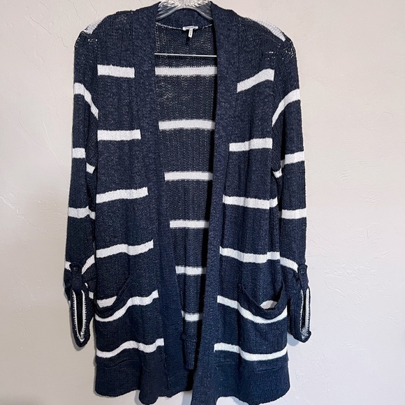 Splendid Navy Blue White Striped Nautical Knit Pocket Cardigan - Picture 2 of 7